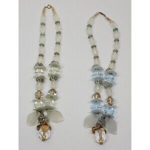 2 Vintage Clear & Frosted Beaded Lucite Flower Petal Floral Necklace Lot Spring